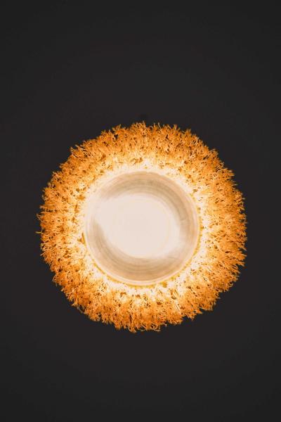 Hans Agne Jakobsson Scandinavian Modern Ceiling Lamp in Brass and Silk By Hans Agne Jakobsson 1965