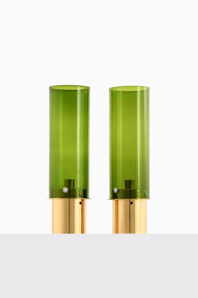 Hans Agne Jakobsson Set of 2 Candlesticks in Brass and Glass by Hans Agne Jakobsson 1960s