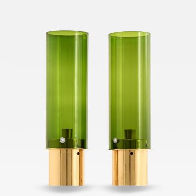 Hans Agne Jakobsson Set of 2 Candlesticks in Brass and Glass by Hans Agne Jakobsson 1960s