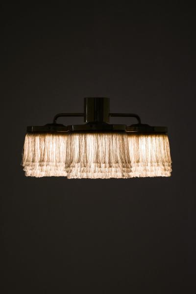 Hans Agne Jakobsson Set of 2 Ceiling Lamps in Brass and Silk by Hans Agne Jakobsson 1960s