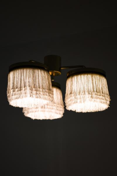 Hans Agne Jakobsson Set of 2 Ceiling Lamps in Brass and Silk by Hans Agne Jakobsson 1960s