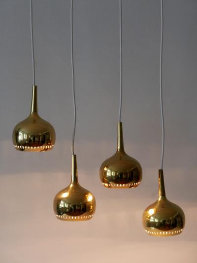 Hans Agne Jakobsson Set of Four Mid Century Modern Brass Pendant Lamp or Hanging Lights Sweden 1960s