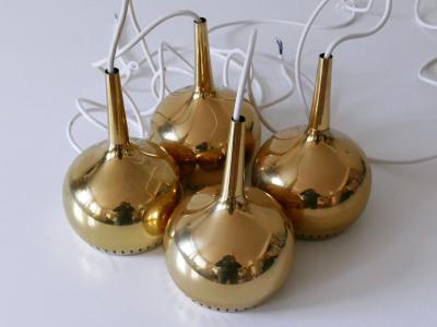 Hans Agne Jakobsson Set of Four Mid Century Modern Brass Pendant Lamp or Hanging Lights Sweden 1960s