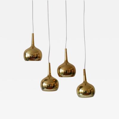 Hans Agne Jakobsson Set of Four Mid Century Modern Brass Pendant Lamp or Hanging Lights Sweden 1960s