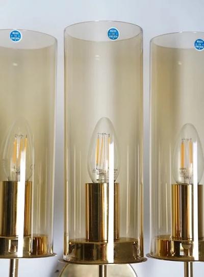 Hans Agne Jakobsson Swedish Midcentury Wall Lamps in Brass and Glass by Hans Agne Jakobsson