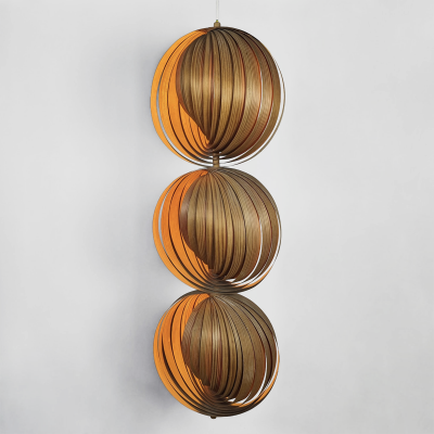 Hans Agne Jakobsson TRIPLE MOON LAMP rare foldable pinewood pendant 1960