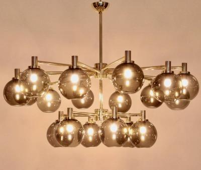 Hans Agne Jakobsson Very Huge Tinted Glass and Brass Chandelier Attributed to Hans Agne Jakobsson