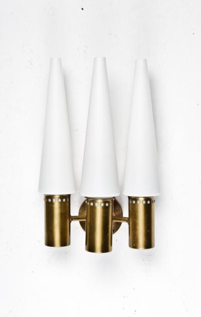 Hans Agne Jakobsson Wall Sconces in Brass and Opaline Glass by Hans Agne Jakobsson