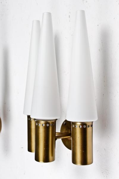 Hans Agne Jakobsson Wall Sconces in Brass and Opaline Glass by Hans Agne Jakobsson