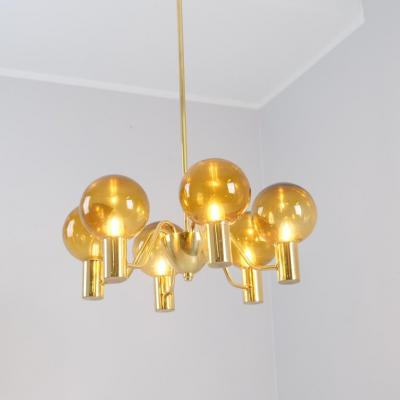 Hans Agnes Jokobsson Hans Agne Jakobsson Scandinavian Modern Brass Chandelier T372 6 AB Markaryd