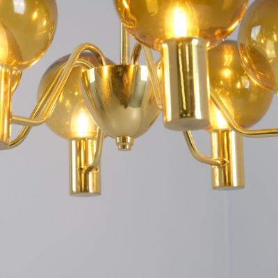 Hans Agnes Jokobsson Hans Agne Jakobsson Scandinavian Modern Brass Chandelier T372 6 AB Markaryd