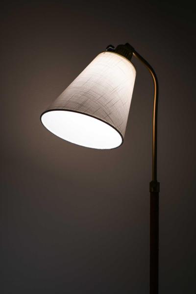 Hans Bergstr m Brass Leather Floor Lamp by Atelj Lyktan 1940s