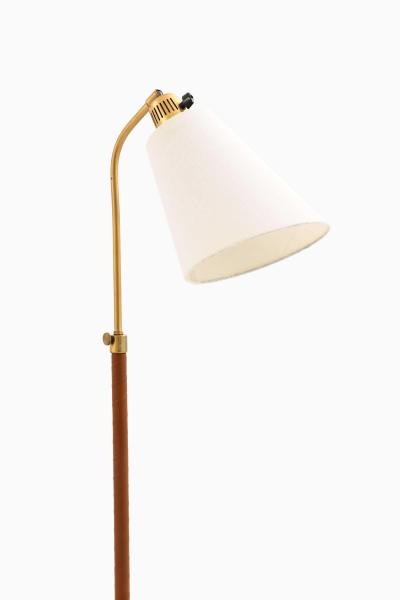 Hans Bergstr m Brass Leather Floor Lamp by Atelj Lyktan 1940s