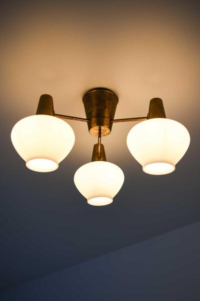 Hans Bergstr m Ceiling Lamps in Brass and Opaline Glass by Hans Bergstr m 1940s