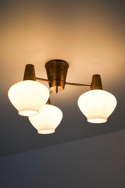 Hans Bergstr m Ceiling Lamps in Brass and Opaline Glass by Hans Bergstr m 1940s