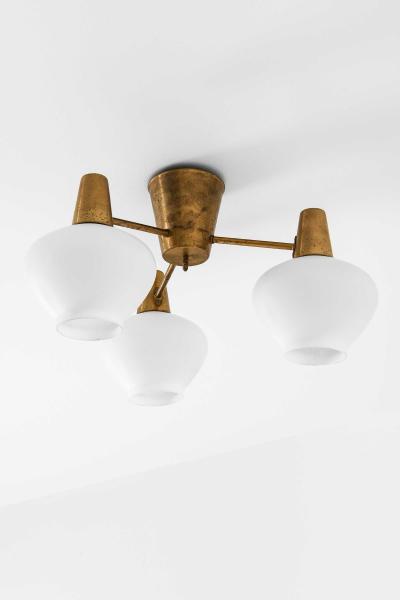 Hans Bergstr m Ceiling Lamps in Brass and Opaline Glass by Hans Bergstr m 1940s