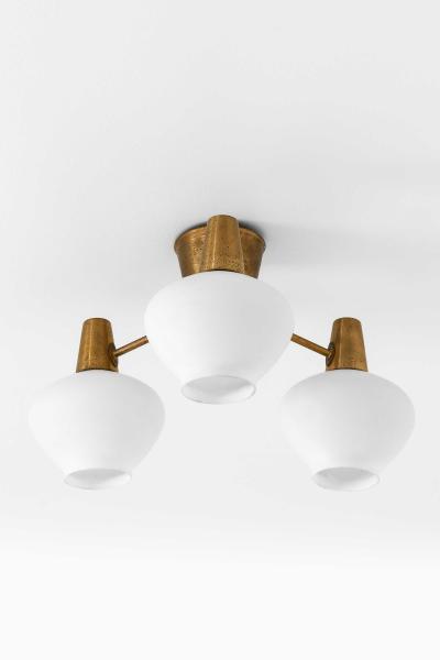 Hans Bergstr m Ceiling Lamps in Brass and Opaline Glass by Hans Bergstr m 1940s