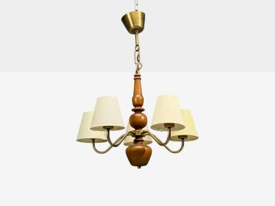 Hans Bergstr m Hans Bergstr m Attr Pendant Light Brass Wood Sweden 1920s
