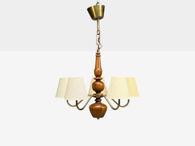 Hans Bergstr m Hans Bergstr m Attr Pendant Light Brass Wood Sweden 1920s