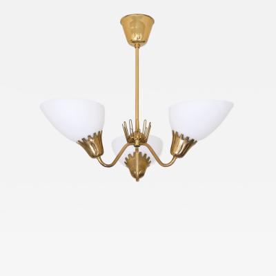 Hans Bergstr m Hans Bergstr m Attributed Three Arm Chandelier in Brass ASEA Sweden 1950s
