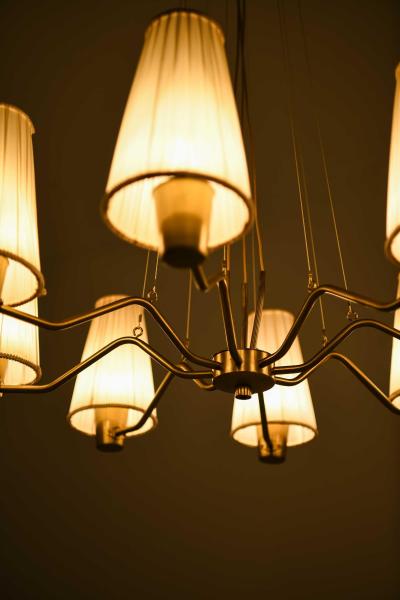 Hans Bergstr m Hans Bergstr m Brass Fabric Ceiling Lamp by ASEA 1950s
