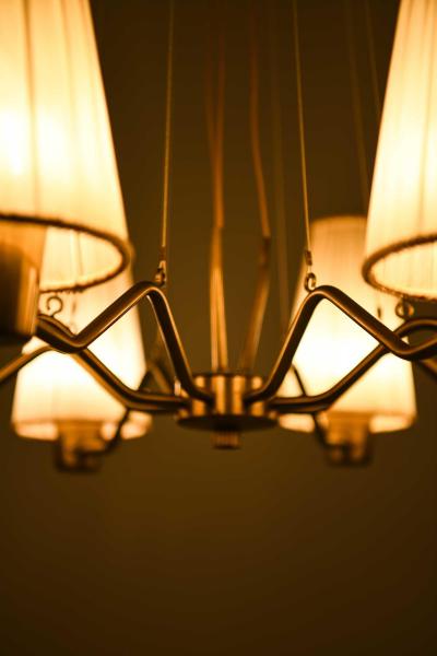 Hans Bergstr m Hans Bergstr m Brass Fabric Ceiling Lamp by ASEA 1950s