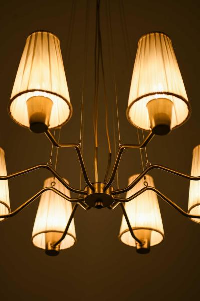 Hans Bergstr m Hans Bergstr m Brass Fabric Ceiling Lamp by ASEA 1950s