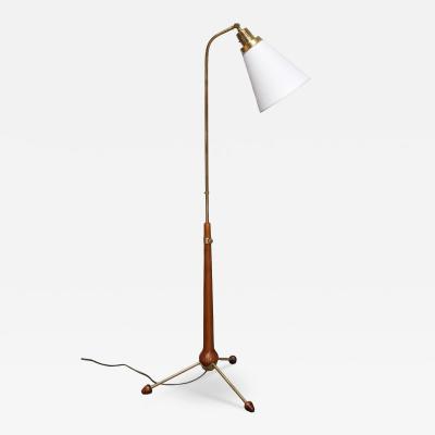 Hans Bergstr m Hans Bergstr m Brass and Elm Floor Lamp Model 547 Atelj Lyktan Sweden 1940s
