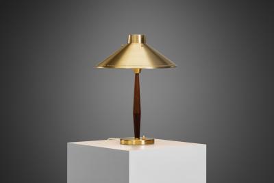 Hans Bergstr m Hans Bergstr m Elm and Brass Table Lamp for ASEA Sweden 1950s