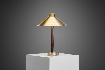 Hans Bergstr m Hans Bergstr m Elm and Brass Table Lamp for ASEA Sweden 1950s