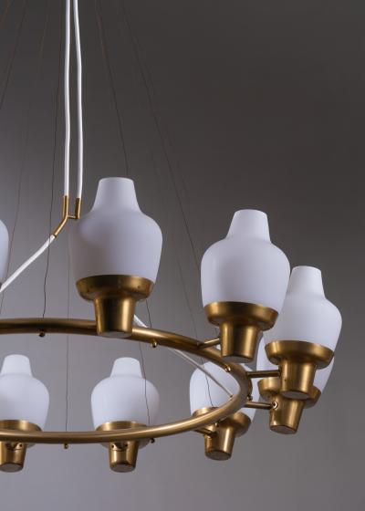 Hans Bergstr m Large Hans Bergstrom brass and opaline glass chandelier