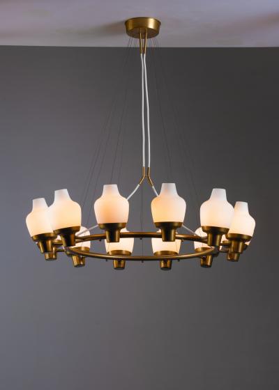 Hans Bergstr m Large Hans Bergstrom brass and opaline glass chandelier