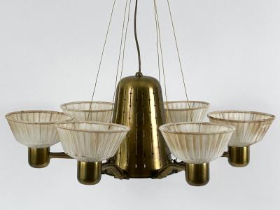 Hans Bergstr m Rare Mid Century Modern Six Armed Chandelier by Hans Bergstr m Sweden 1950s