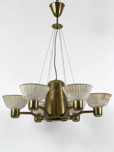 Hans Bergstr m Rare Mid Century Modern Six Armed Chandelier by Hans Bergstr m Sweden 1950s