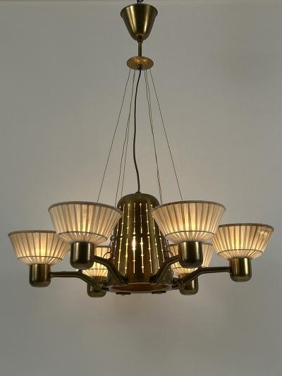 Hans Bergstr m Rare Mid Century Modern Six Armed Chandelier by Hans Bergstr m Sweden 1950s