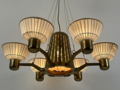 Hans Bergstr m Rare Mid Century Modern Six Armed Chandelier by Hans Bergstr m Sweden 1950s