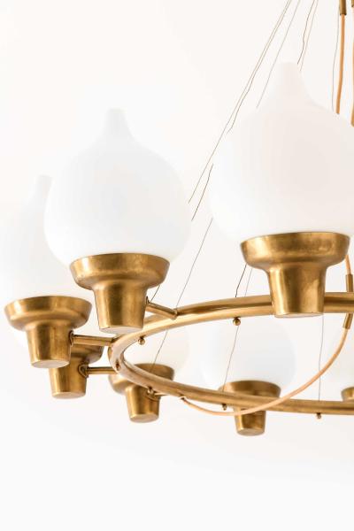 Hans Bergstr m Scandinavian Modern Ceiling Lamp in Brass Opaline Glass by Hans Bergstr m