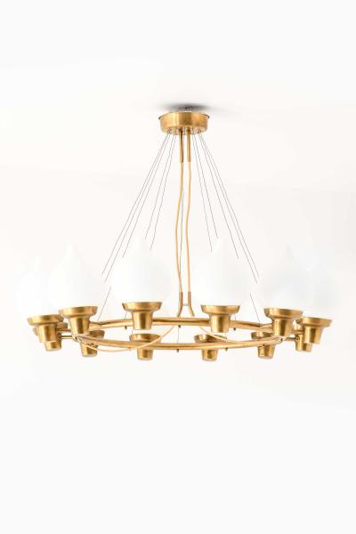 Hans Bergstr m Scandinavian Modern Ceiling Lamp in Brass Opaline Glass by Hans Bergstr m