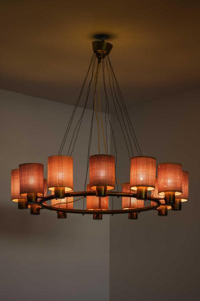 Hans Bergstr m Scandinavian Modern Ceiling Lamp in Brass and Cane by Hans Bergstr m 1940s