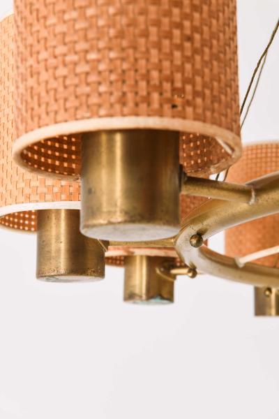 Hans Bergstr m Scandinavian Modern Ceiling Lamp in Brass and Cane by Hans Bergstr m 1940s