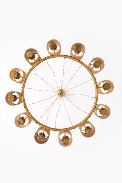 Hans Bergstr m Scandinavian Modern Ceiling Lamp in Brass and Cane by Hans Bergstr m 1940s