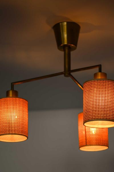 Hans Bergstr m Scandinavian Modern Ceiling Lamp in Brass and Cane by Hans Bergstr m 1950s
