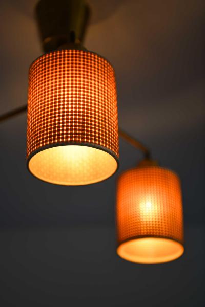 Hans Bergstr m Scandinavian Modern Ceiling Lamp in Brass and Cane by Hans Bergstr m 1950s
