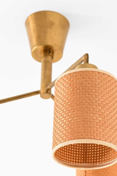 Hans Bergstr m Scandinavian Modern Ceiling Lamp in Brass and Cane by Hans Bergstr m 1950s