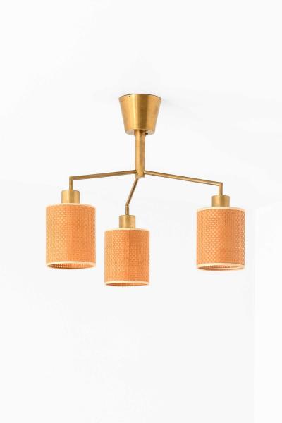 Hans Bergstr m Scandinavian Modern Ceiling Lamp in Brass and Cane by Hans Bergstr m 1950s