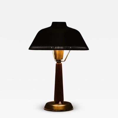 Hans Bergstr m Scandinavian Modern Table Lamp in Brass Mahogany by Hans Bergstr m 1950s