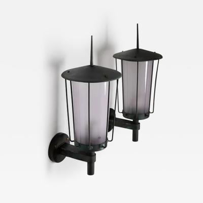 Hans Bergstr m Swedish Outdoor Wall Lamps in Copper and Glass by Hans Bergstr m