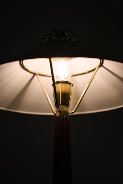 Hans Bergstr m Table Lamp in Brass and Mahogany by Hans Bergstr m 1950s