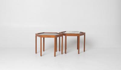 Hans C Andersen Set 2 Hans C Andersen Danish modern Teak Hexagon Stacking End Tables