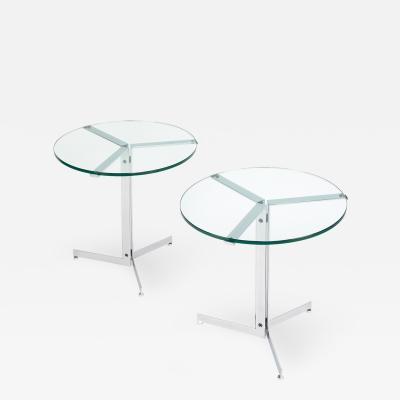 Hans Eichenberger Pair Of Alpha Side Tables In Polished Chrome And Glass 1970s